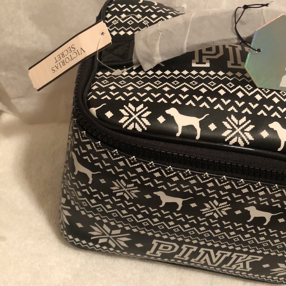 NWT Vintage PINK Victoria’s Secret Iconic PINK Dog Black & WhiteTrain Case. - Picture 2 of 16